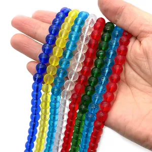 Polished colorful ice-cracked glass round beads for DIY jewelry making and crafts