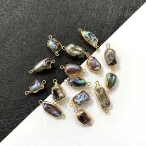 Perles d'eau douce baroques violettes avec connecteurs dorés pour bijoux DIY