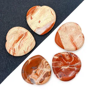 Pierre Naturelle Fleur Rouge Forme de Coeur Polie Sans Trou Pour La Fabrication de Bijoux Bricolage Pierre de Guérison Cadeau