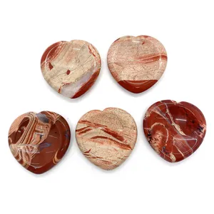 Pierres de jaspe naturel en forme de cœur avec motifs sable rouge pour bijoux DIY