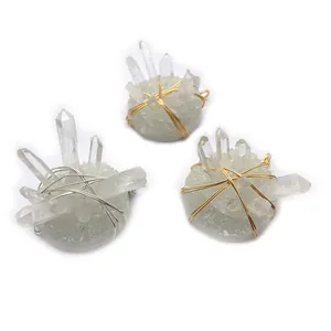 Natural white crystal wire-wrapped pendant ornaments with gold and silver craft detail