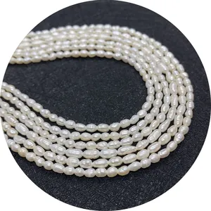 Brins de perles d'eau douce naturelles de 3-4mm blanc pour création de bijoux DIY