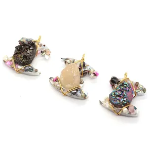 Three handmade moon pendants with natural crystal, pearls and gold wire wrapping