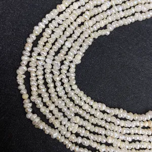 Strengen van natuurlijke zoetwater barokparels 3-4mm met glanzende witte finish voor sieraden