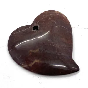 Polished heart-shaped reddish-brown natural stone pendant with hole for DIY jewelry