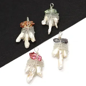 Natural Freshwater Baroque Pearl White Crystal Cluster Handmade Wire Wrapped Pendant Only Without Chain For DIY Jewelry Making Women Accessories