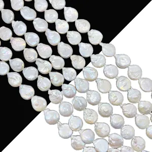 Cuentas de Perlas de Agua Dulce Naturales Cuentas Sueltas Irregulares Moneda Botón Perlas Barrocas para Creación de Joyas DIY Blanco