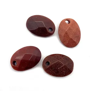 Natural 13x18mm faceted oval goldstone pendants with sparkling stars for DIY jewelry