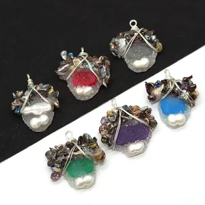 Handmade Wire Wrapped Natural Freshwater Pearl Druzy Resin Pendant Only Irregular Stone Bohemian Jewelry Making Accessory For Women