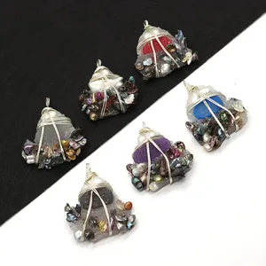 Bohemian Irregular Druzy Crystal Cluster Pendant With Freshwater Pearl Handcrafted Wire Wrapped DIY Jewelry Accessory