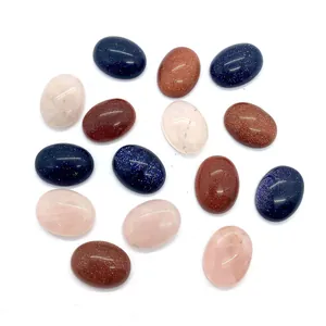Oval cabochon blue sand and gold sand stone beads for jewelry making and ring DIY