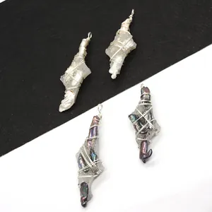 Natural Freshwater Pearl Crystal Irregular Wire Wrapped Pendant Handcrafted Baroque Pearl Quartz Cluster Jewelry Making Accessory Without Chain