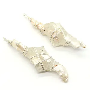 Natural baroque pearl and crystal wire-wrapped pendants with silver metal finish