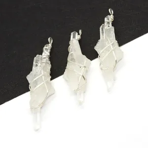 Natural White Crystal Cluster Raw Stone Wire Wrapped Pendant For DIY Jewelry Making Irregular Clear Quartz Pendant Only