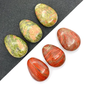 Perles en Pierre Naturelle d'Unakite et Jaspe Rouge Polies Larme Forme d'œuf Perles en Vrac Non Percées pour Création de Bijoux DIY