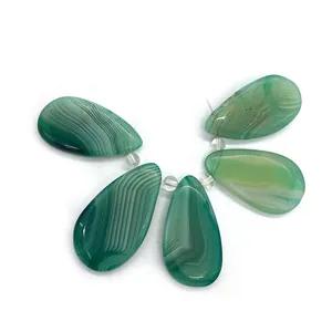Natural Striped Green Agate Water Drop Pendants Stone Teardrop Charms For DIY Necklace Jewelry Making Accessories