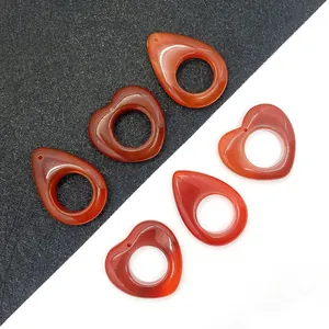 Natural Red Agate Heart Water Drop Shape Hollow Pendant For DIY Jewelry Making Necklace Accessories For Women Men