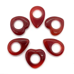 Natural red agate stone pendants in heart and teardrop shapes for DIY jewelry making