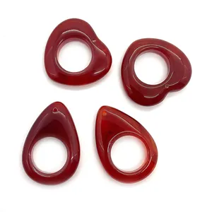Natural red agate heart and teardrop shaped pendants for DIY jewelry making