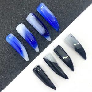 Natural Agate Stone Tooth Claw Shape Pendant Only For DIY Jewelry Making Blue Black White Gradient Charm Pendant Without Chain
