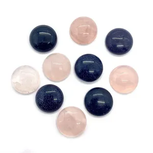 Set de cabujones redondos de 15 mm de piedra de arena azul y cuarzo rosa para bisutería
