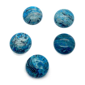 Fünf rund polierte blaue Marmor-Achat-Cabochons mit natürlichen Steintexturen für DIY