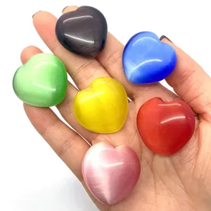 Lot de 6 pierres œil de chat en forme de cœur colorées pour la création de bijoux DIY