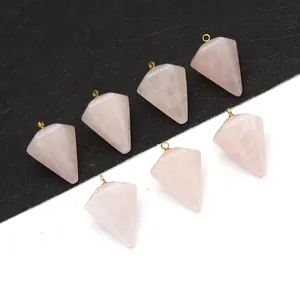 Pendente Sfaccettato a Piramide in Quarzo Rosa Naturale per Creazione Gioielli Collana Fai da Te Accessori Pietra Rosa