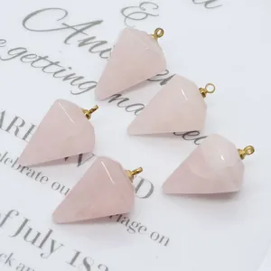 Natürlicher Rosenquarz Sechseckiger Facettierter Pyramidenanhänger Nur Anhänger (Ohne Kette) Rosa Kristall Für DIY Schmuckherstellung Damen