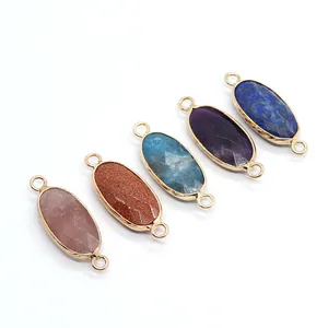 Faceted natural stone connectors with gold plated edges for DIY jewelry making