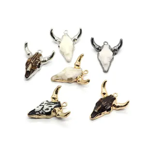 DIY ox skull resin pendant set with metallic finish and hanging rings for jewelry