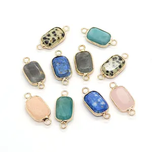 Rectangular natural stone connectors with gold plating for DIY jewelry making