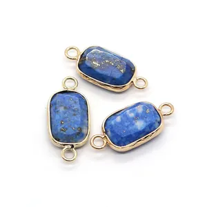Set of three rectangular lapis lazuli pendants with gold plated edges for DIY jewelry