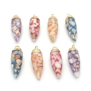 Lot de 8 pendentifs en pierre en forme de balle avec capuchons dorés pour colliers DIY