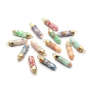 Colorful hexagonal stone column pendants with gold metal caps for DIY jewelry making