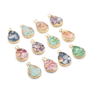 Pendentifs gouttes en pierre naturelle avec bordure en métal doré pour création bijoux