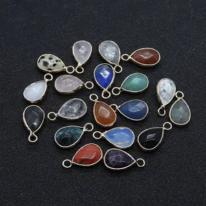 Détail de pendentifs en pierre naturelle en forme de goutte avec bord doré pour bijoux DIY