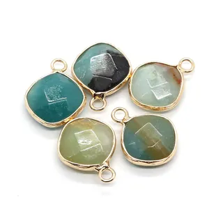 Detail of 15x19mm diamond cut tiger eye stone pendants with gold plated metal edges