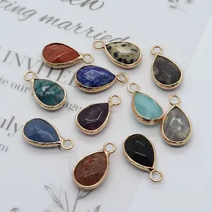 Pendentifs gouttes en pierre naturelle avec bordure dorée pour création de bijoux DIY