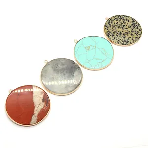 50mm natuursteen ronde hangers met goudkleurige rand voor DIY sieraden maken