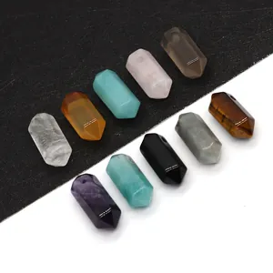 Colgante de Prisma Hexagonal de Piedra Natural Amatista Cuarzo Rosa Amazonita Cristal Charms Para Creación de Joyas DIY Collar Accesorios