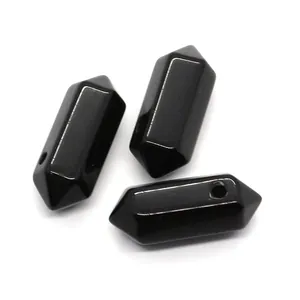 Colgantes de ágata negra en forma de prisma hexagonal para crear joyas DIY