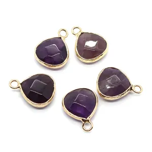 Faceted purple teardrop stone pendants with gold plated edges for DIY jewelry making