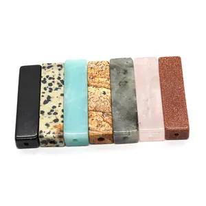 Cuentas rectangulares de piedra natural en 7 colores para joyas DIY con agujeros centrales