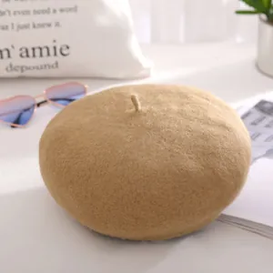 Women Solid Color Rabbit Hair Beret Hat Autumn Winter Warm Vintage French Style Artist Painter Cap Fashion Accessory