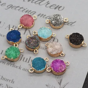 Multicolor natural druzy crystal connectors with gold plating for DIY jewelry making