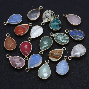 Lapis Lazuli and natural teardrop gemstone pendants with gold plated edges for DIY jewelry