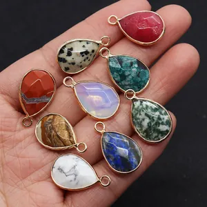 Handheld water drop lapis lazuli and agate pendants with gold plated edging and hooks