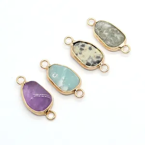 Natürliche Amethyst- und Amazonit-Verbinderanhänger mit Vergoldung für DIY-Schmuck