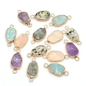 Unregelmäßige Amethyst und Amazonit Verbinder Anhänger mit Vergoldung für DIY Schmuck